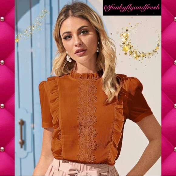 AUDUE size small
Women's Frill Trim Ruffle Neck Chiffon Blouse Burnt Orange - Picture 1 of 2